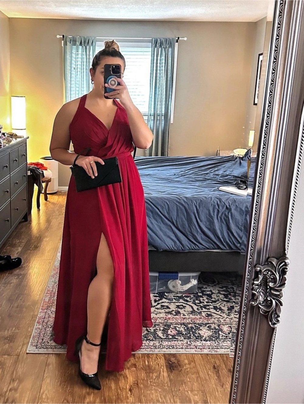JJ’s House Alicea sleeveless red dress with slit
